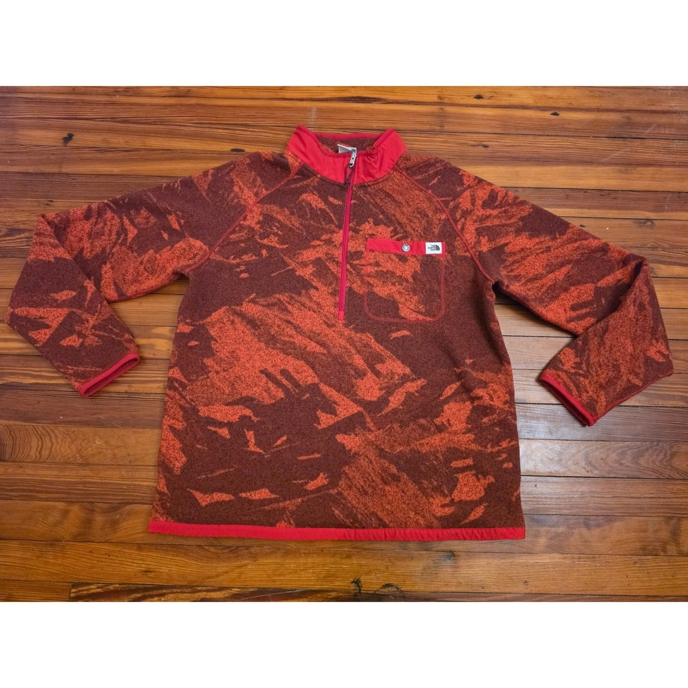 The North Face Gordon Lyons 1/4 Zip Fleece Pullover Mens XL Red Mountain Print